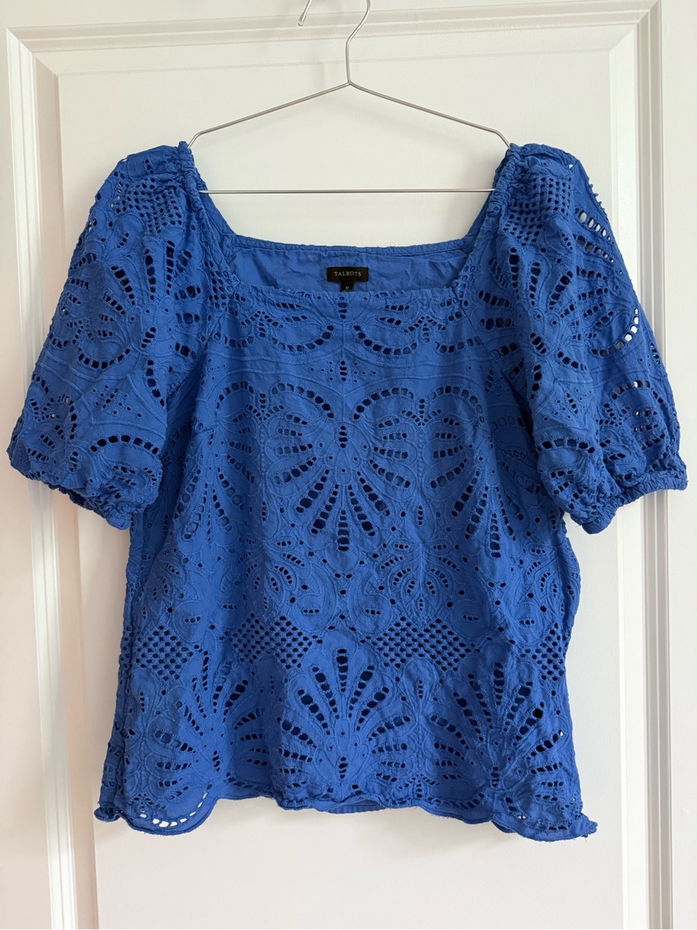 Talbots Royal Blue Eyelet Puff-Sleeve Blouse, Size 10